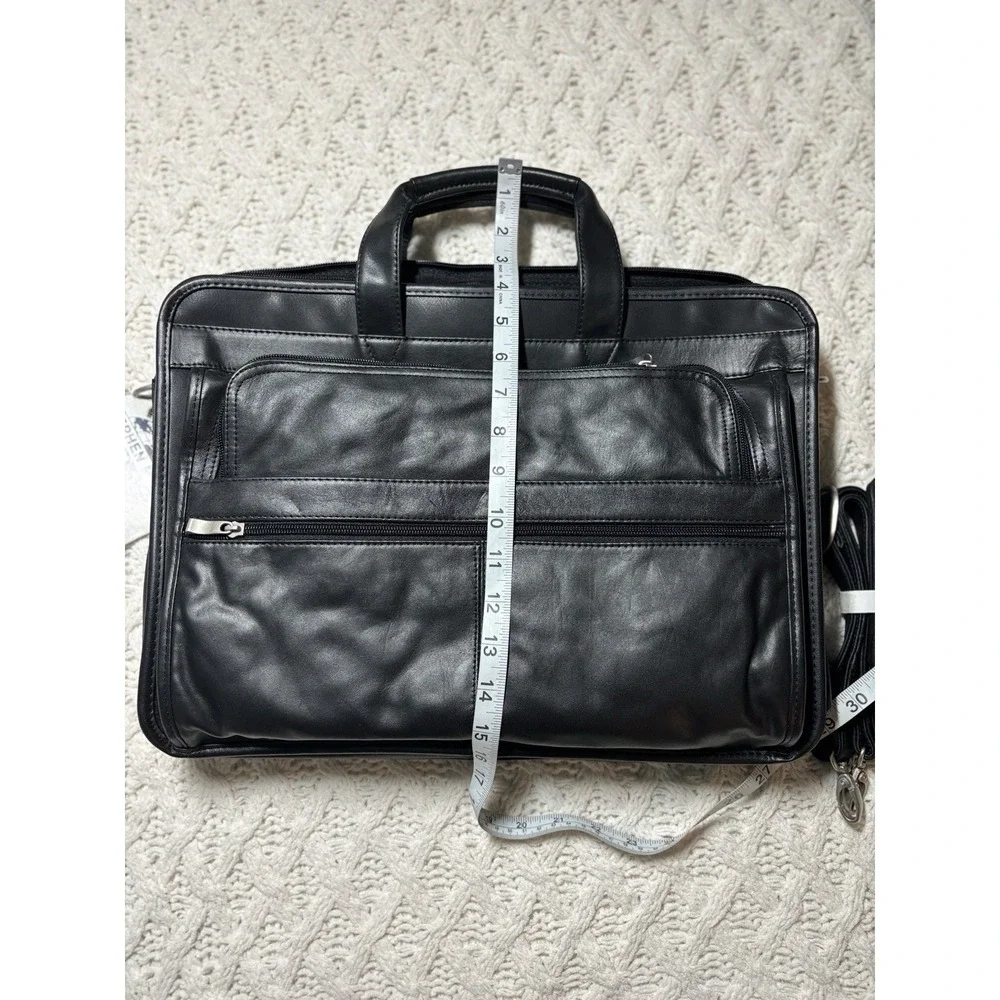 Leather attache briefcase Expandable messenger bag with shoulder strap NEW W Tag